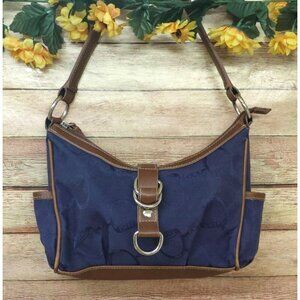Y2K Chaps Small Shoulder Bag Mini Handbag Purse Brown & Navy Blue Logo Print